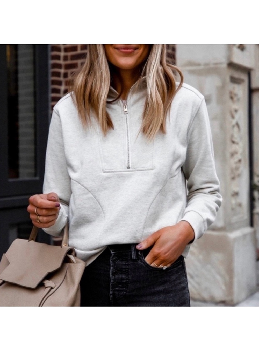 Everlane Light Gray Half-Zip Pullover Sweatshirt organic cotton
